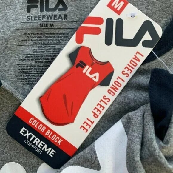 Fila M Gray Heather-Navy Logo Split Neckline Curved Hem Short Sleeve Sleep Tee - Picture 6 of 6